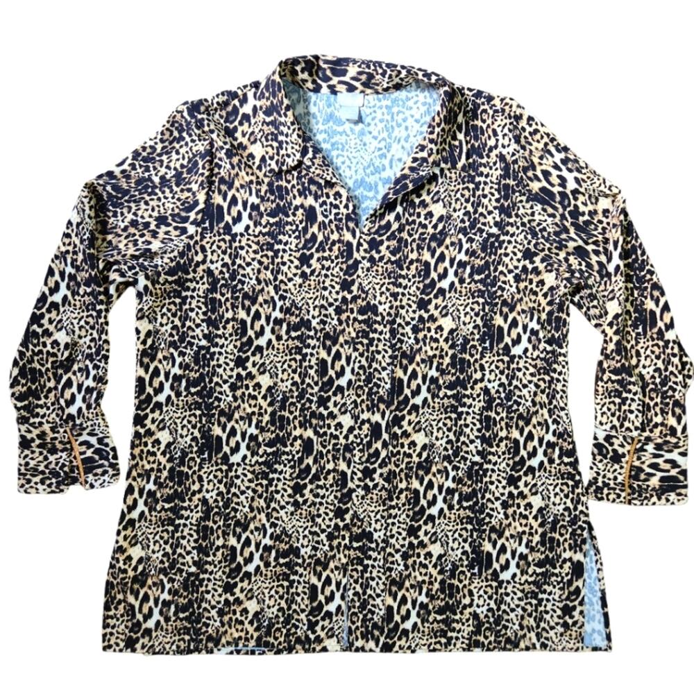 Chico's pullover top collared leopard print size XL 16